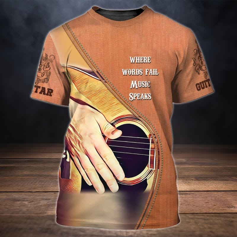 3D Full Printed Guitar T Shirts, Where Word Fail Music Speaks Shirt, Guitar Player Shirts TO0816