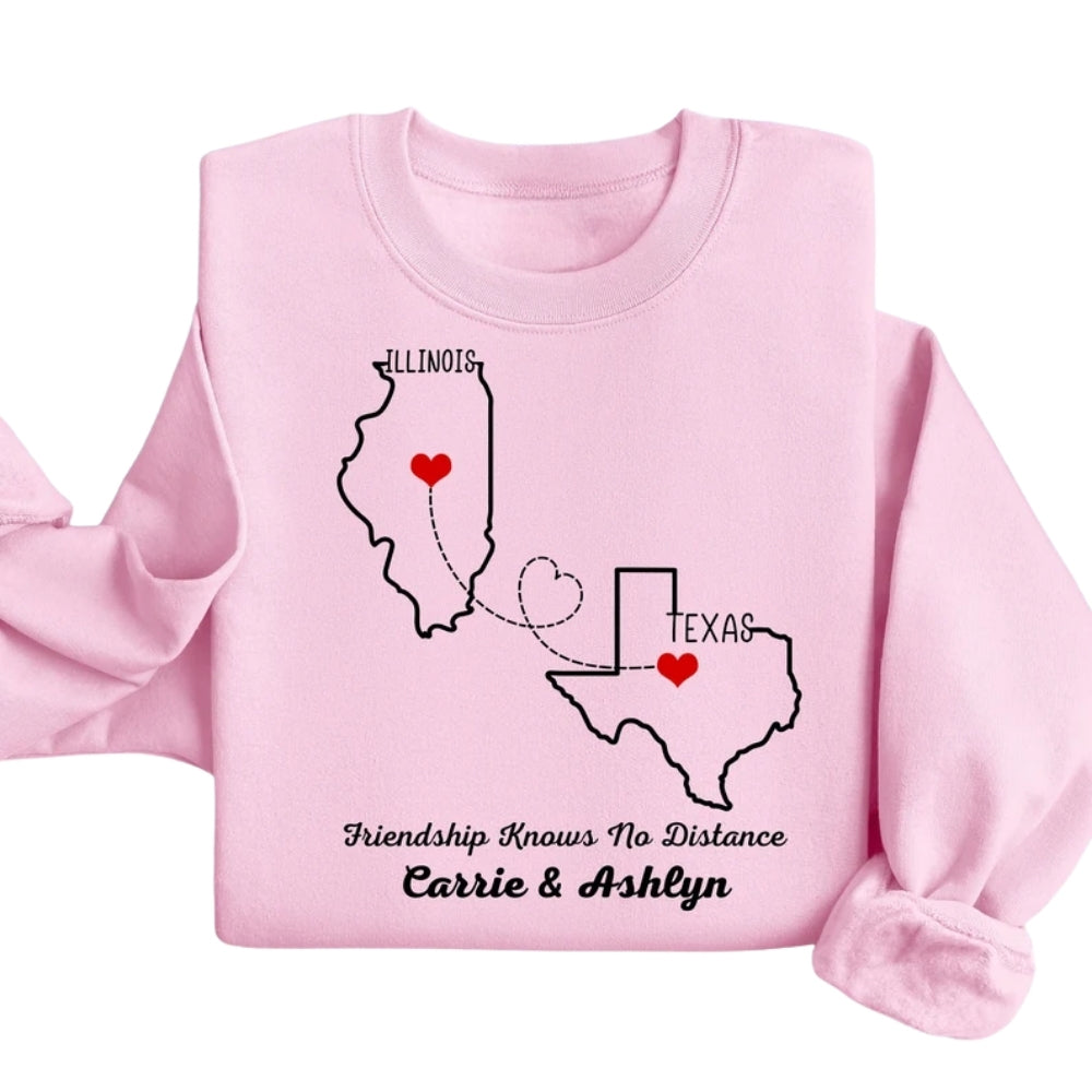 Custom State to State Long Distance Relationship Sweatshirt, Custom Heart in Two Places Sweatshirt 2D0826
