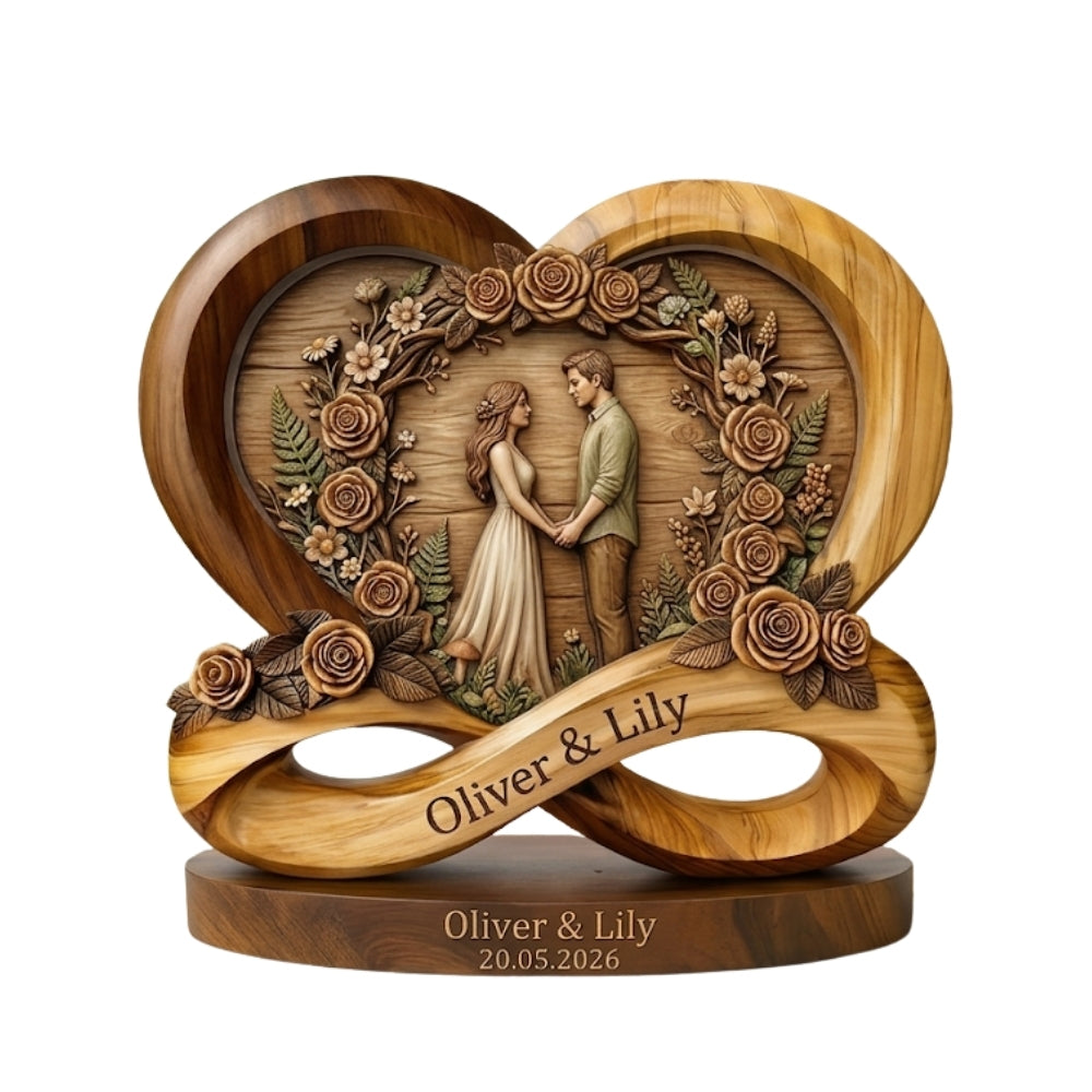 Custom Couple Infinity Heart Layer Wooden Block, Custom Anniversary Wedding Wooden Plaque WD0934