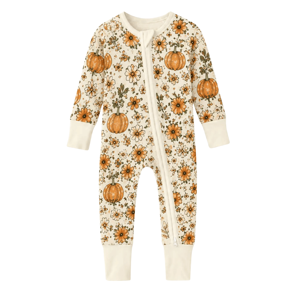 Floral Pumpkin Baby Convertible Romper Zippy, Vintage Pumpkin Baby Romper Convertible BB0980