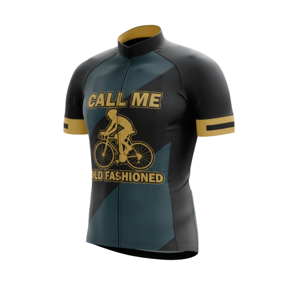 Call Me Old Fashioned Men's Short Sleeve Cycling Jersey, Navy And Gold Funny Cycling Jersey For Men CG0748