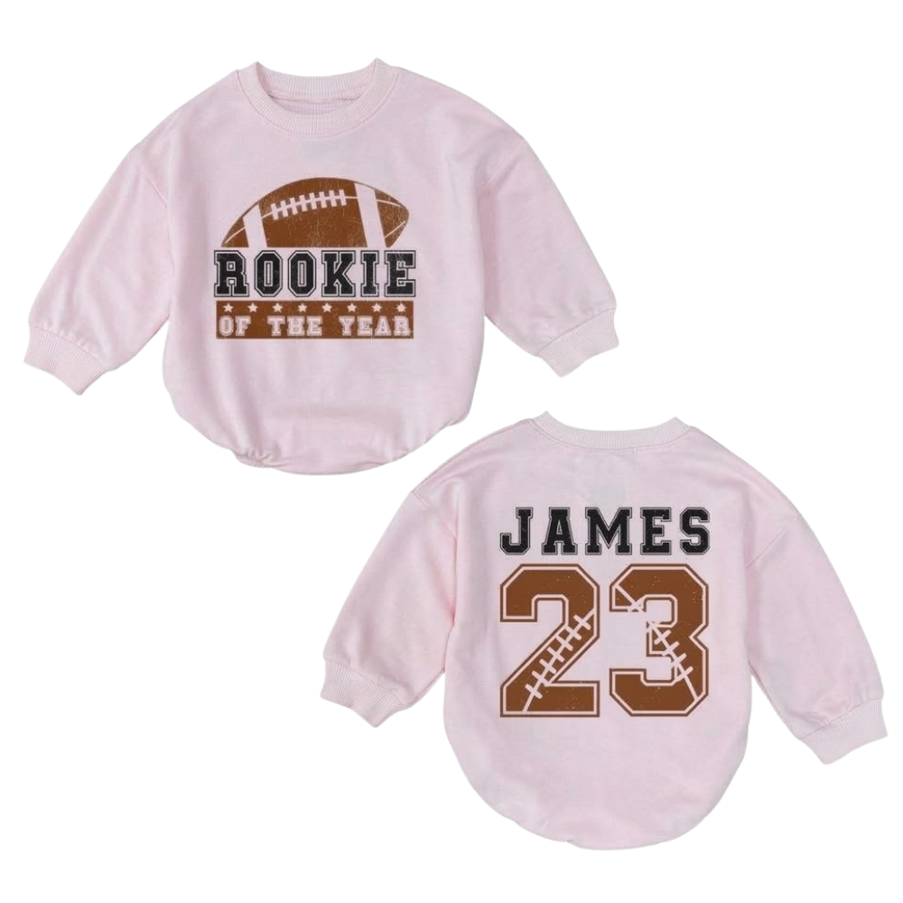 Rookie Of The Year Custom Football Baby Romper Sweatshirt, Custom Football Baby Romper Sweater BB0535