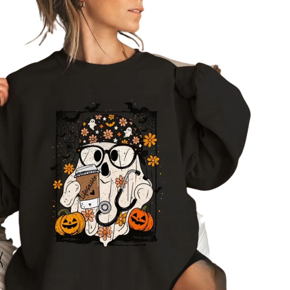 Nurse Ghost Halloween Sweatshirt For Women, Nurse Sweatshirt For Halloween 2D0885