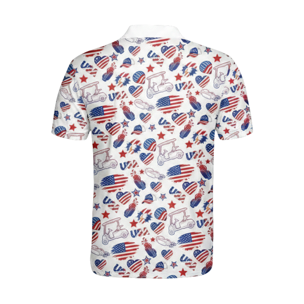 USA Flag White Red Blue Pattern Golf Polo Shirt Men, 4th Of July Golf Shirts GE0492