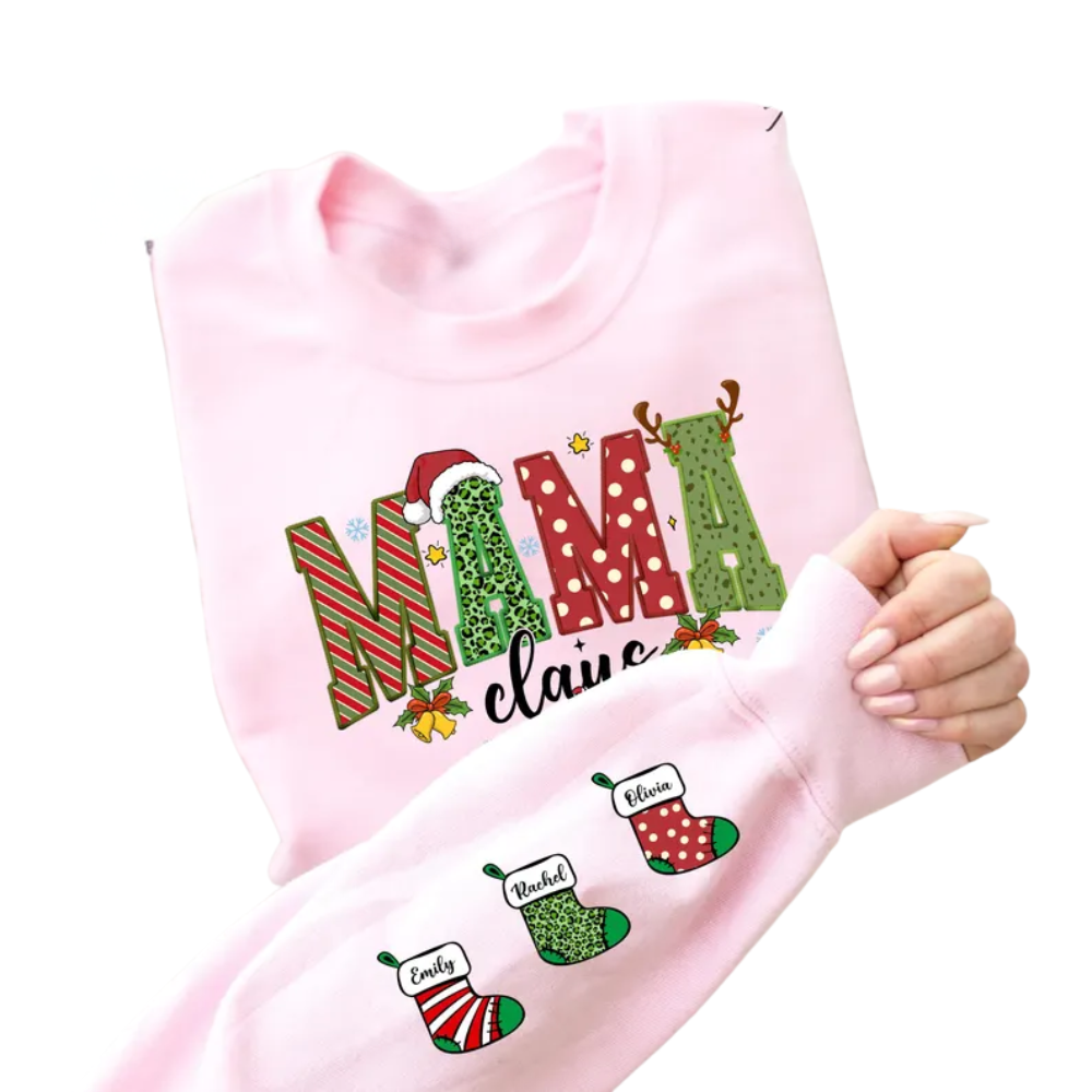 Custom Mama Claus Christmas Sweatshirt, Custom Xmas Sweatshirt For Mother 2D0428