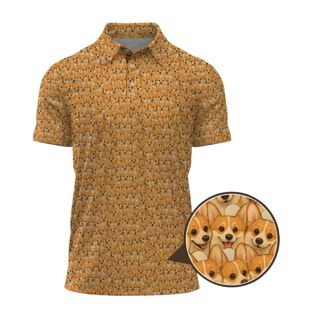 Corgi Dog Pattern Men's Golf Polo Shirt, Corgi Dog Golf Shirts GE0491