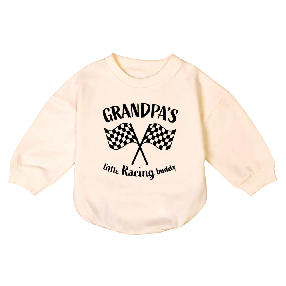 Grandpa's Little Racing Buddy Baby Romper Sweatshirt, Racing Baby Romper Sweater Father's Day BB0746