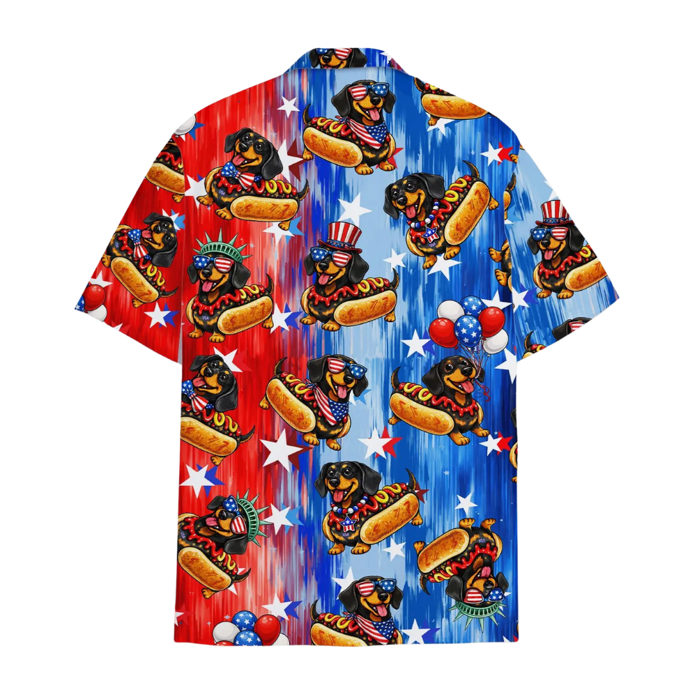 Funny Dachshund Hot Dog USA Flag Hawaiian Shirt Men Women, Dachshund Hawaiian Shirt For 4th Of July HE0540