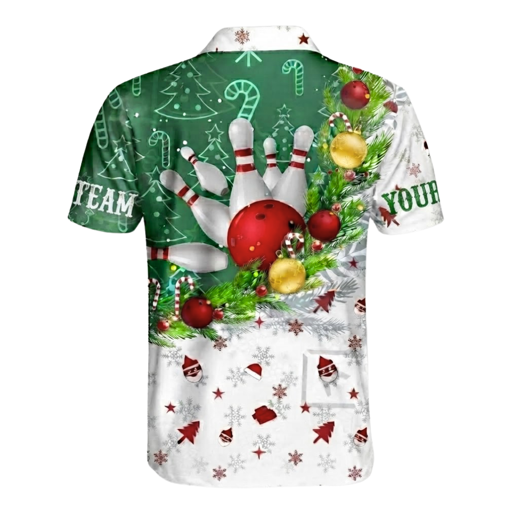 Custom Christmas Santa Men's Bowling Polo Shirt, Custom Christmas Bowling Team Shirts BZ0620