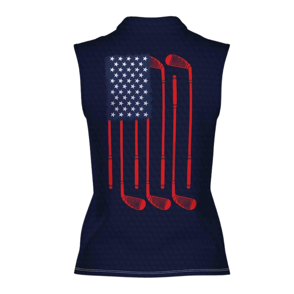 American Flag Women's Sleeveless Golf Shirt, Patriotic Golf Shirts For Women GE0268