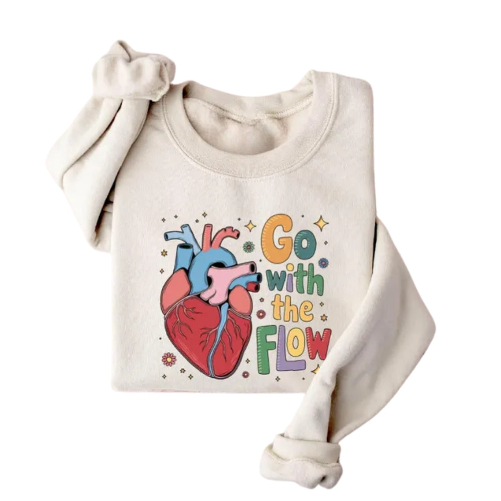 Go With The Flow Heart Sweatshirt, Cardiology Sweatshirt 2D0524