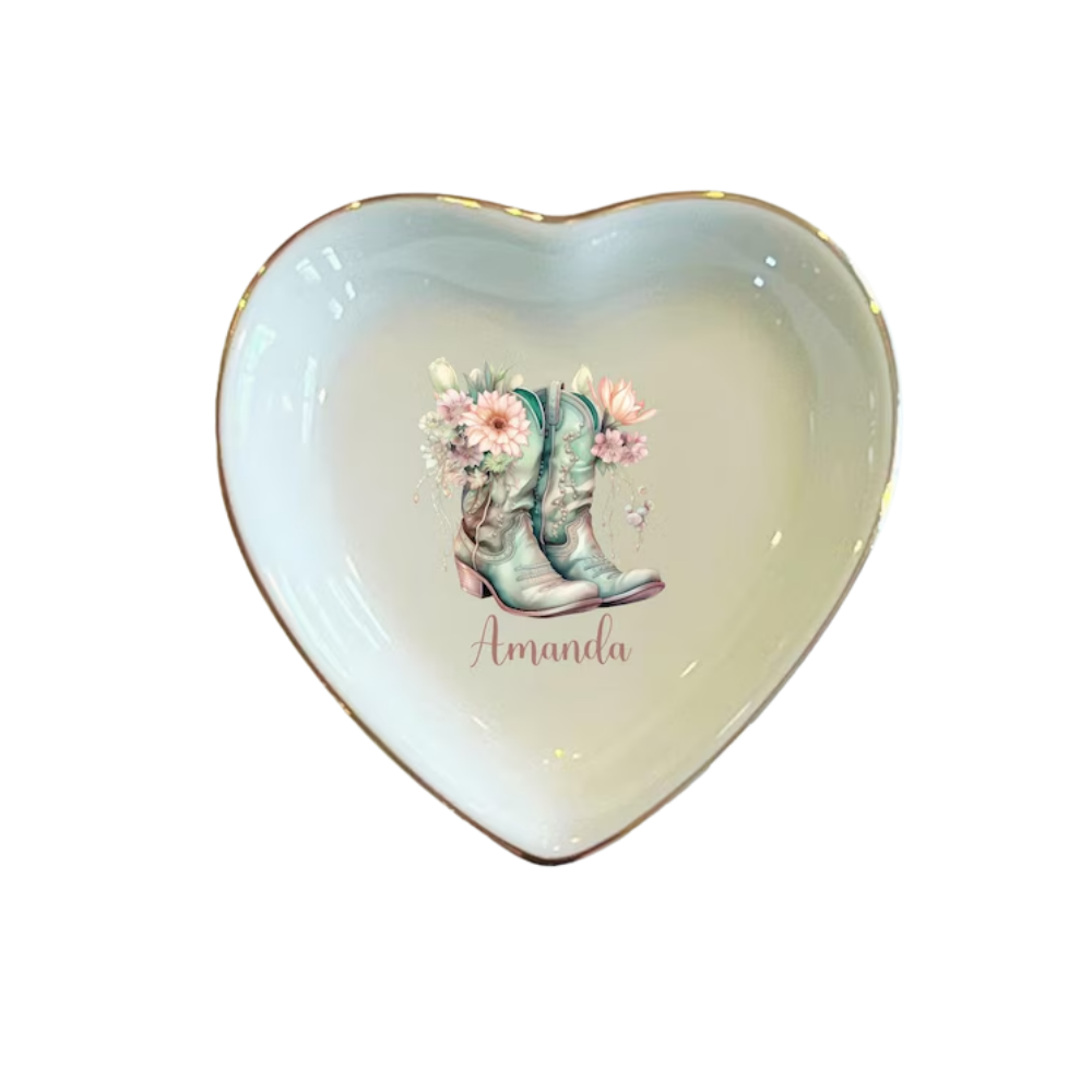 Boots Cowgirl Custom Wedding Ring Dish For Bride Bridesmaid, Custom Western Jewelry Dish WD0499