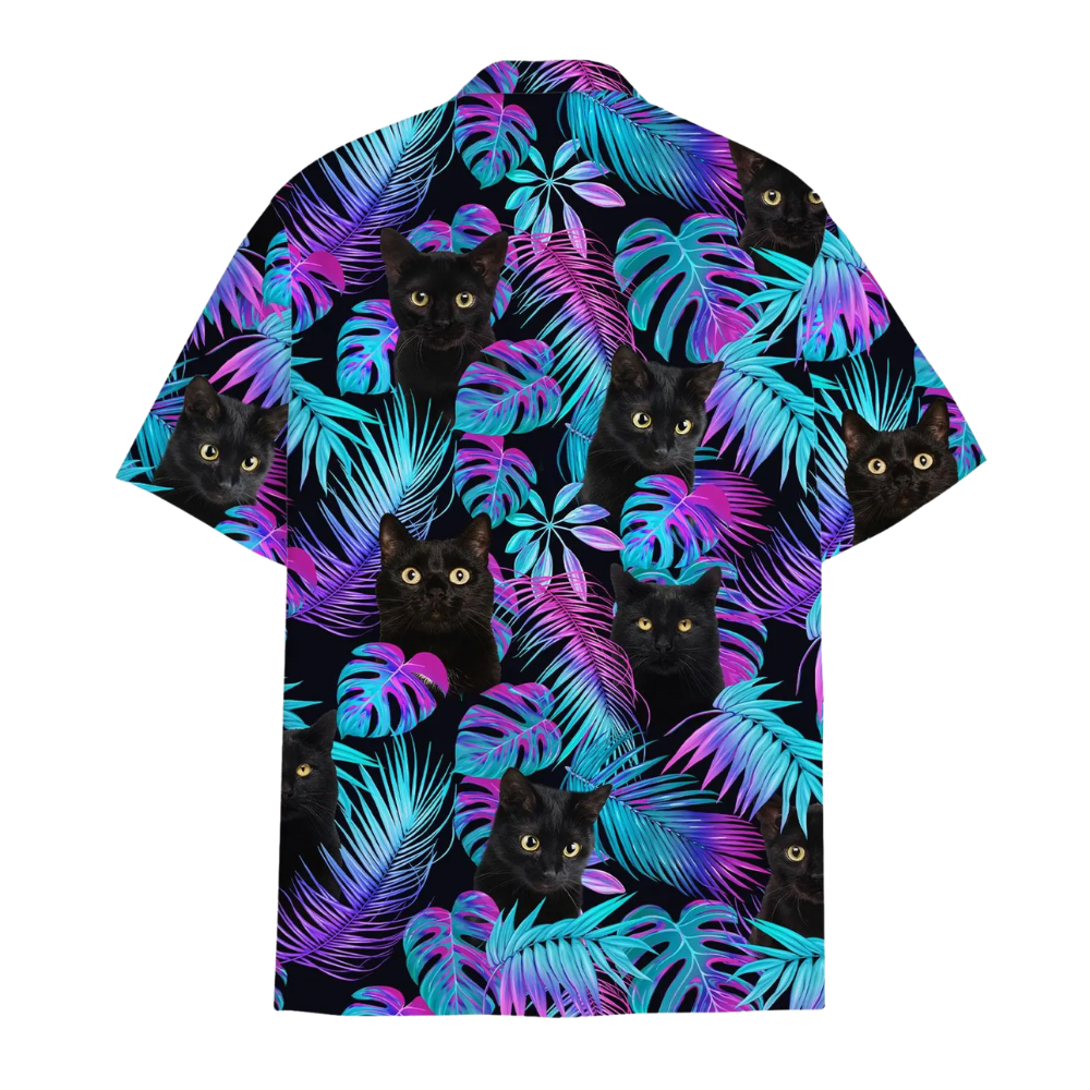 Black Cat Neon Tropical Hawaiian Shirt For Men Women, Black Cat Hawaiian Shirts HE0276