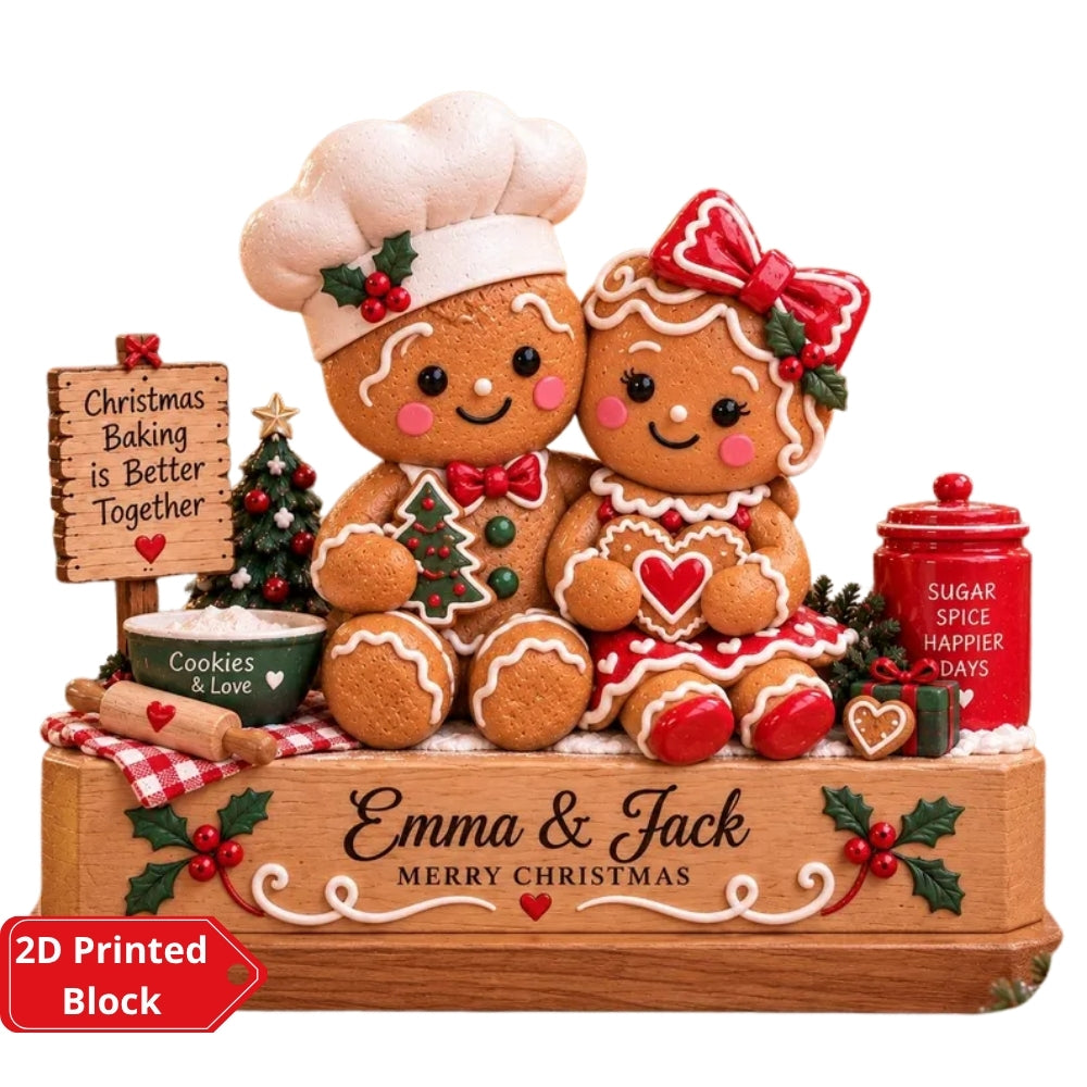 Custom Gingerbread Couple Layer Wooden Plaque, Personalized Christmas Wedding Wooden Block WD0937