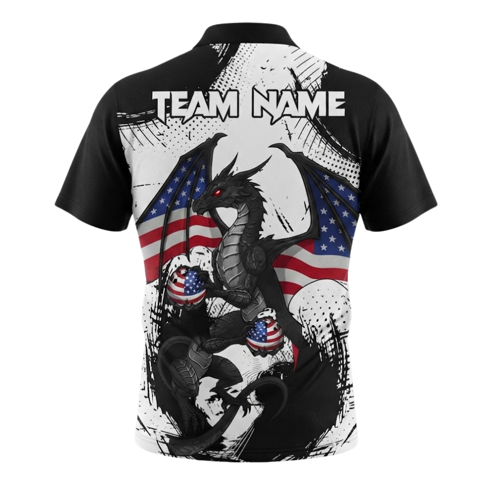 Custom Dragon Men's Bowling Jersey Black And White, Custom Dragon Bowling Shirts Team BZ0545