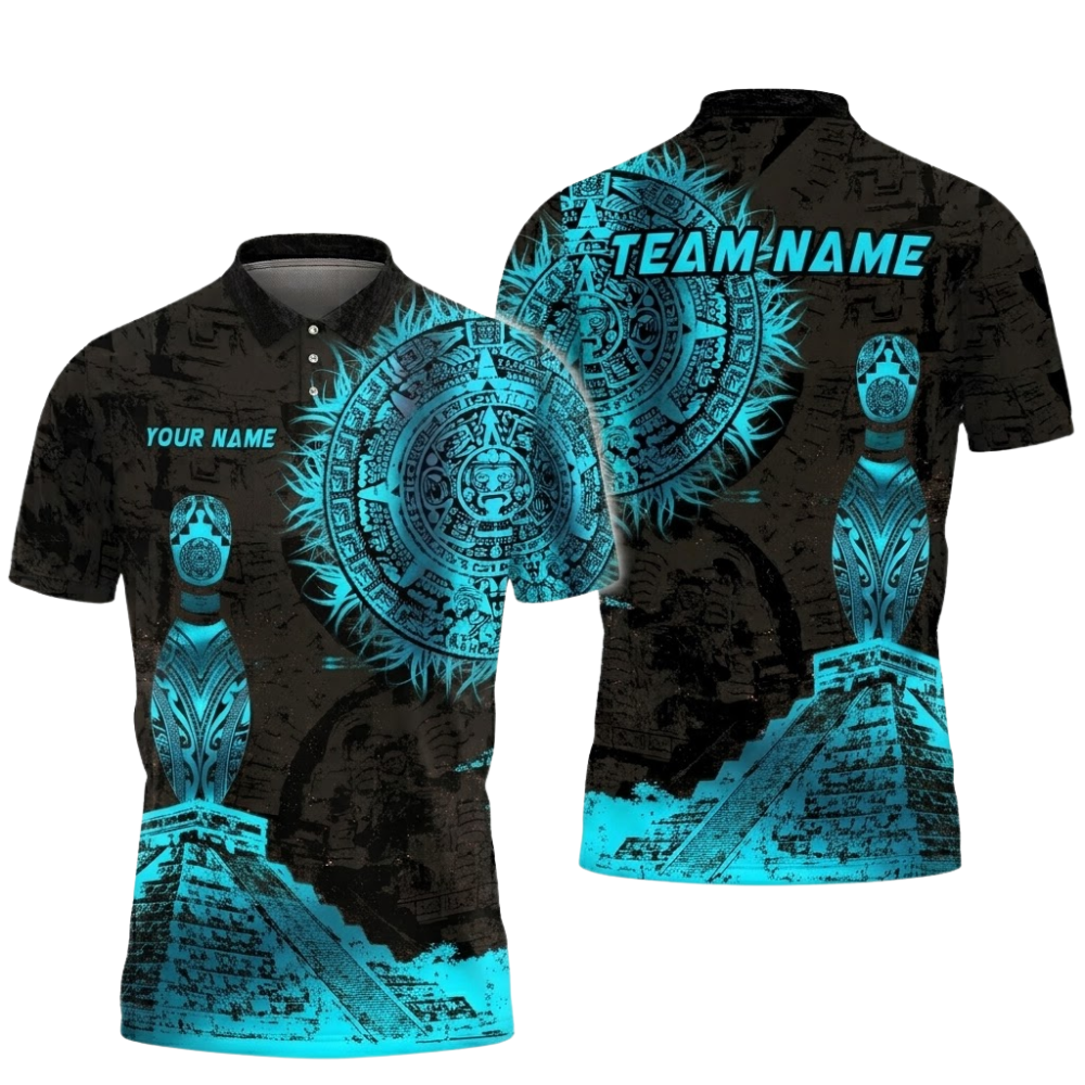 Aztec Custom Bowling Polo Shirt For Men, Custom Aztec Bowling Team Shirts BZ0825