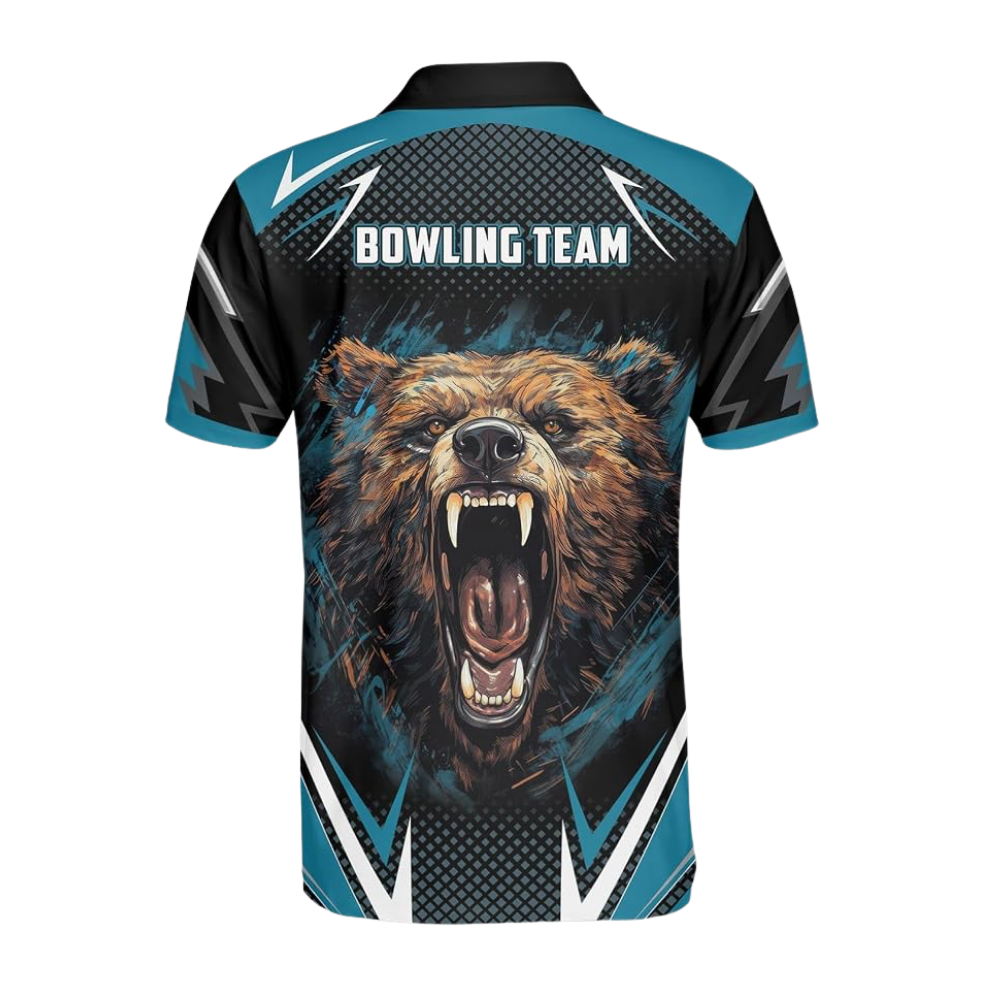Custom Angry Bear Bowling Polo Shirt For Men, Custom Bear Bowling Team Shirt BZ0786