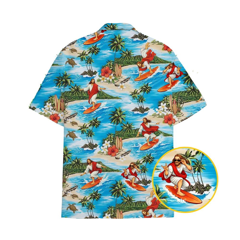 Jesus Surfing Hawaiian Shirt For Men And Women, Christian Funny Beach Hawaiian Shirt HE0381