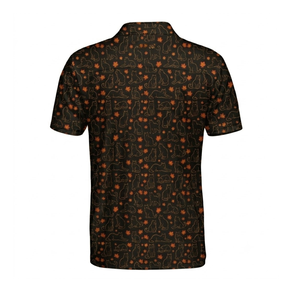 Cat Black Longhair Leaves Golf Polo Shirt, Cat Autumn Golf Shirts GZ0395