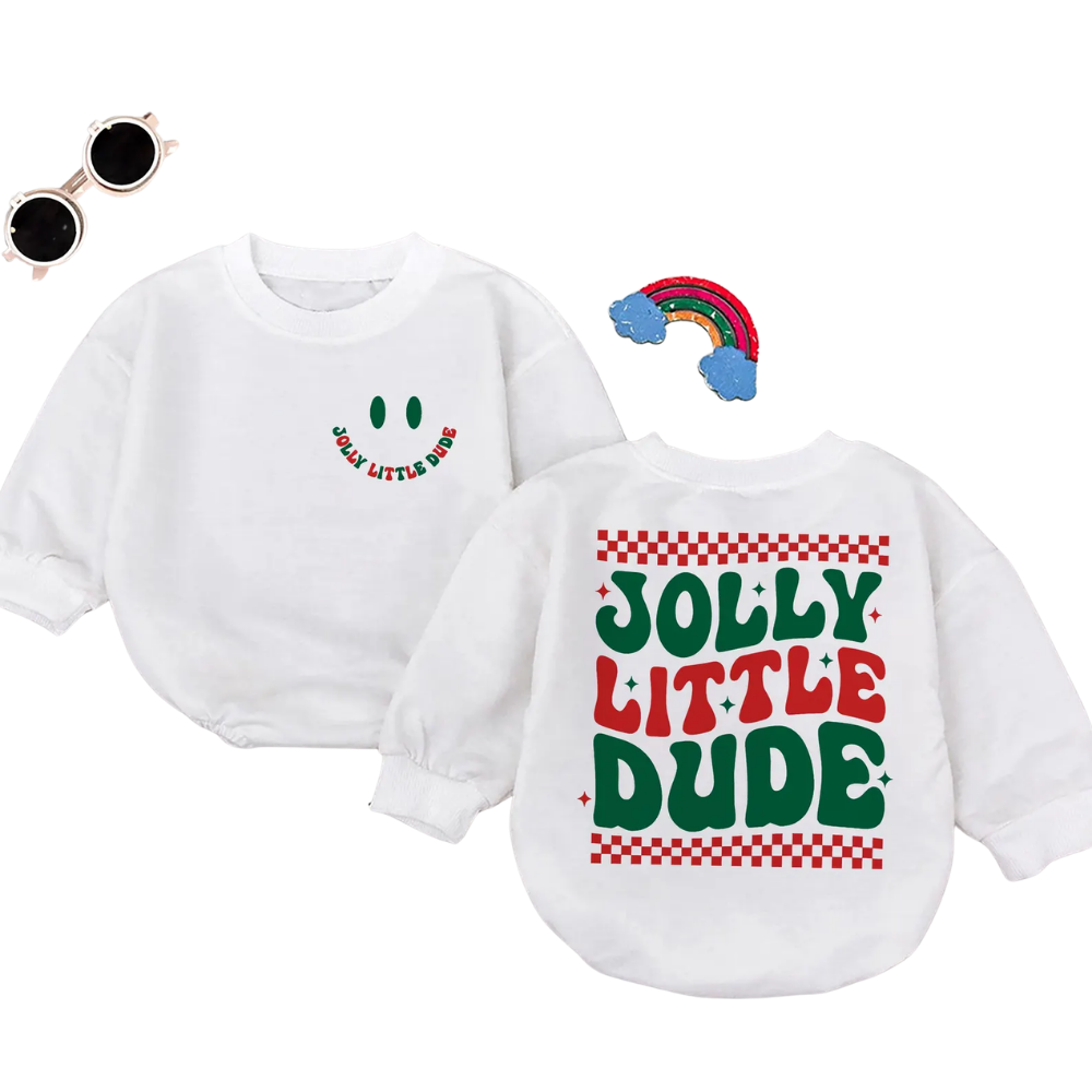 Jolly Little Dude Baby Romper Sweatshirt, Retro Christmas Baby Romper Sweatshirt BB0098