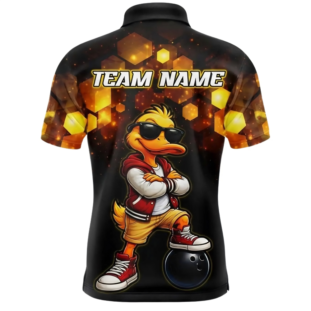 Cool Duck Custom Mens Bowling Polo Shirt, Custom Duck Team Bowling Shirts BE0235