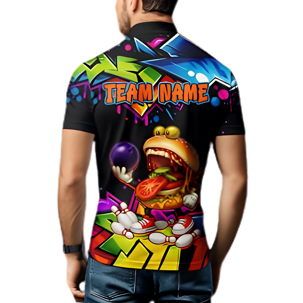 Funny Hamburger Custom Mens Bowling Jersey, Custom Funny Hamburger Bowling Team Shirt BZ0899