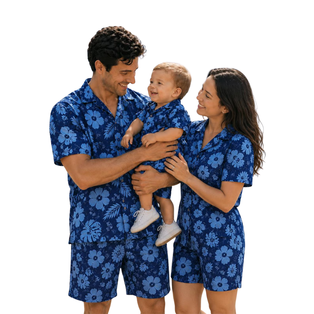 Blue Floral Hawaiian Matching Shirt For Family, Tropical Family Hawaiian Shirts ET1216