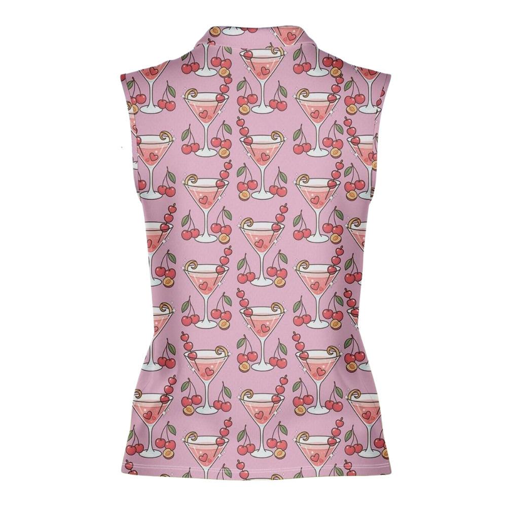 Womens Chery Martini Sleevelss Golf Shirt, Cocktail Lover Golf Shirts For Ladies GE0562