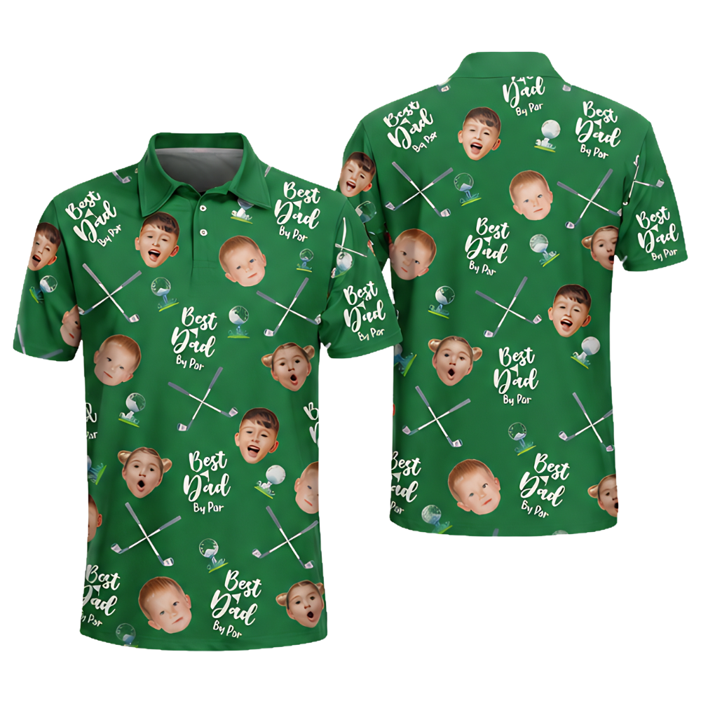 Best Dad By Par Custom Kids Face Golf Polo Shirt Men, Custom Photo Father's Day Golf Shirts GE0436