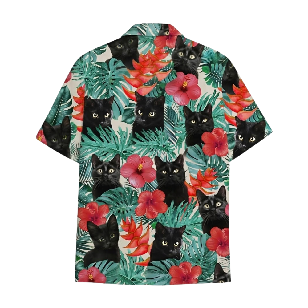 Black Cat Tropical Hawaiian Shirt For Men And Women, Cat Lover Hawaiian Shirts HE0550