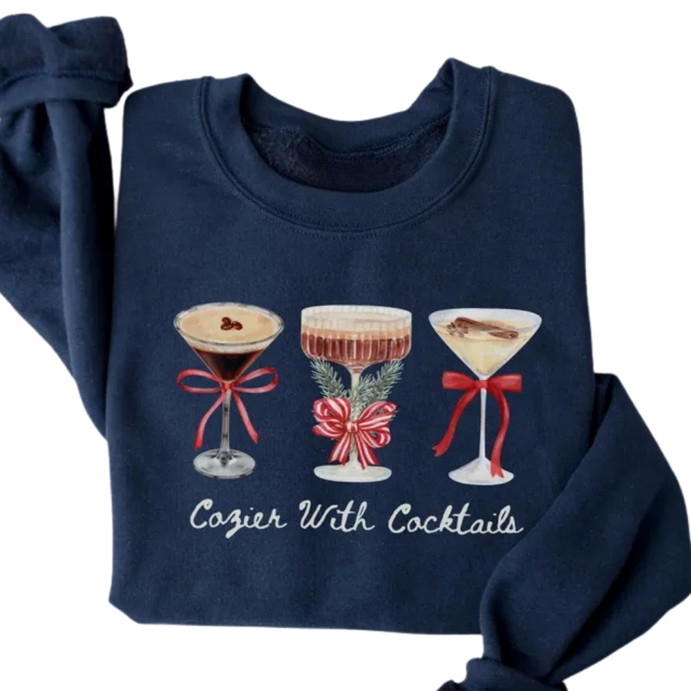 Merrier With A Martini Sweatshirt, Christmas Espresso Martini Bow Sweatshirt 2D0337