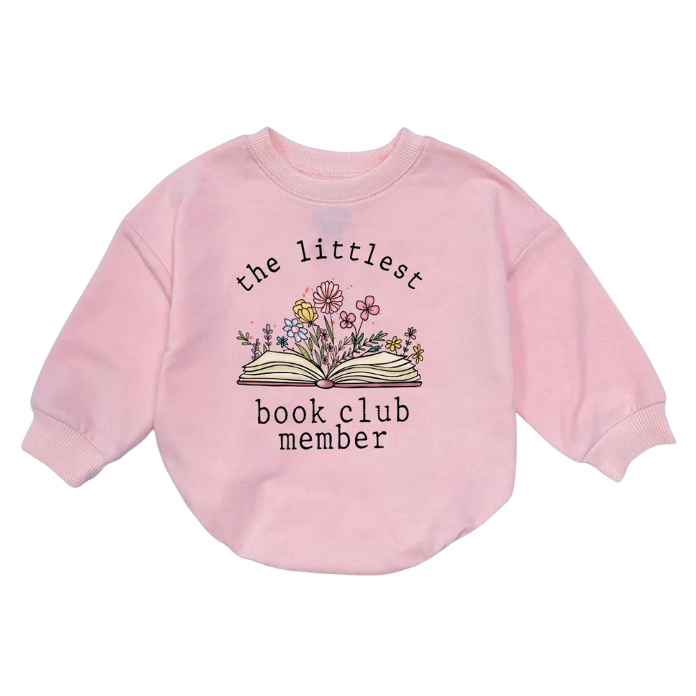 The Littlest Book Club Member Baby Romper Sweatshirt, Floral Book Lover Baby Romper Sweatshirt BB0092