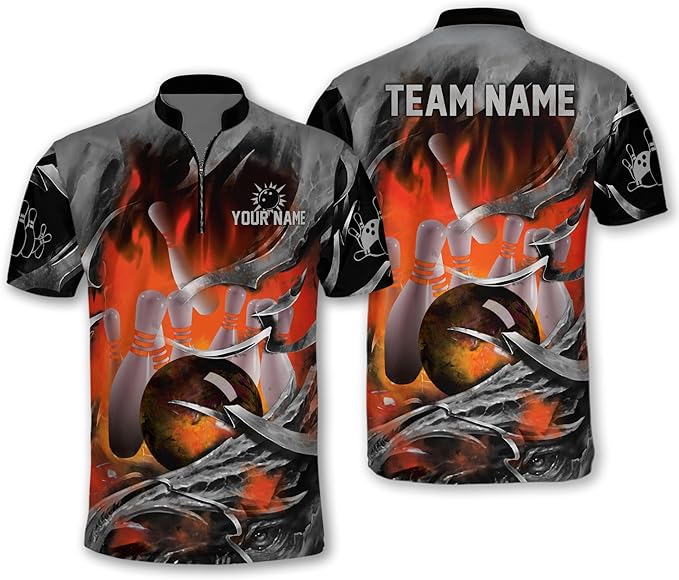 Custom Team Blue Flame Bowling Jerseys Shirt For Men, Custom Flame Bowling Team Shirts BM0287