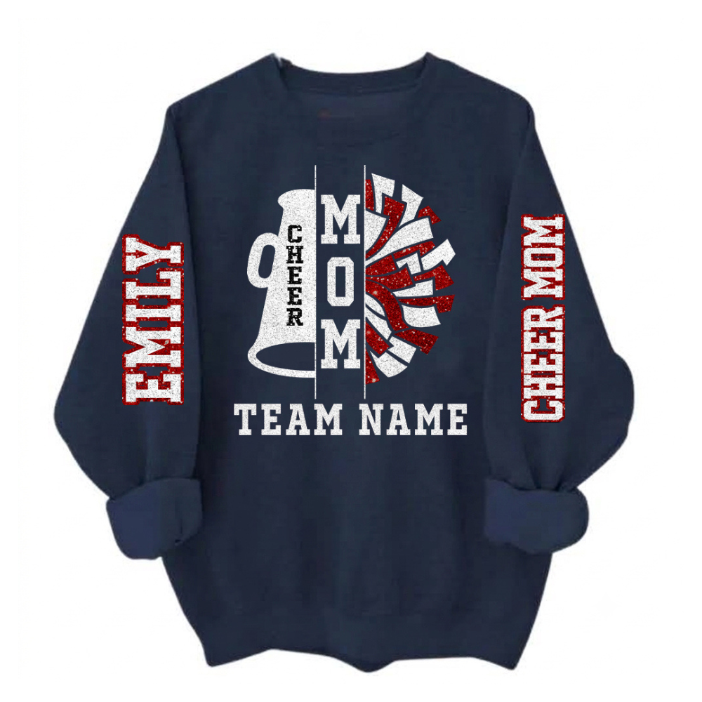 Custom Glitter Cheer Team Mom Sweatshirts Women, Custom Cheer Mom Sweatshirts 2D0049
