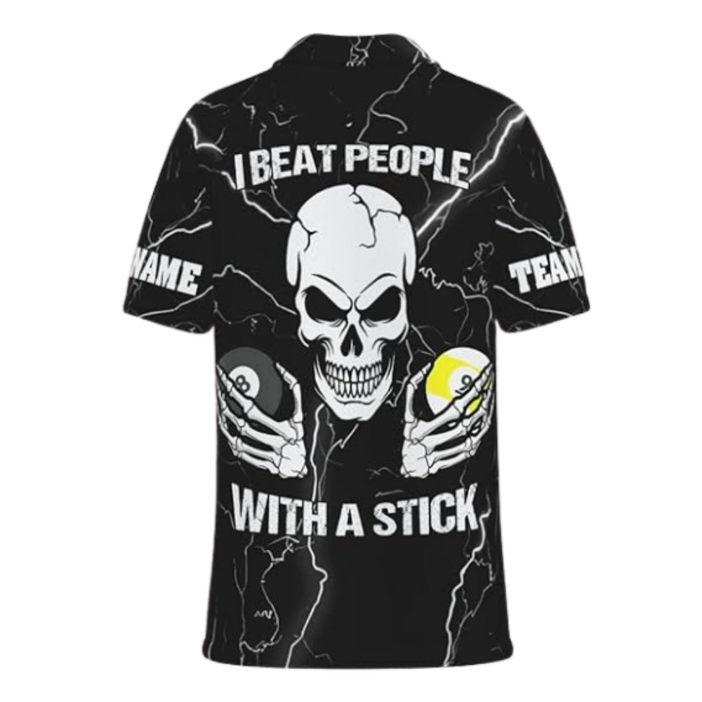 I Beat People With A Stick Custom Skull Billiard Mens Polo Shirt, Custom Funny Skull Billiard Shirts For Team BIZ0240