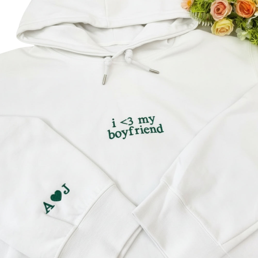Custom Embroidered I Love My Girlfriend Hoodies For Boyfriend, Custom Hoodie For Valentines Day Anniversary 2D0829