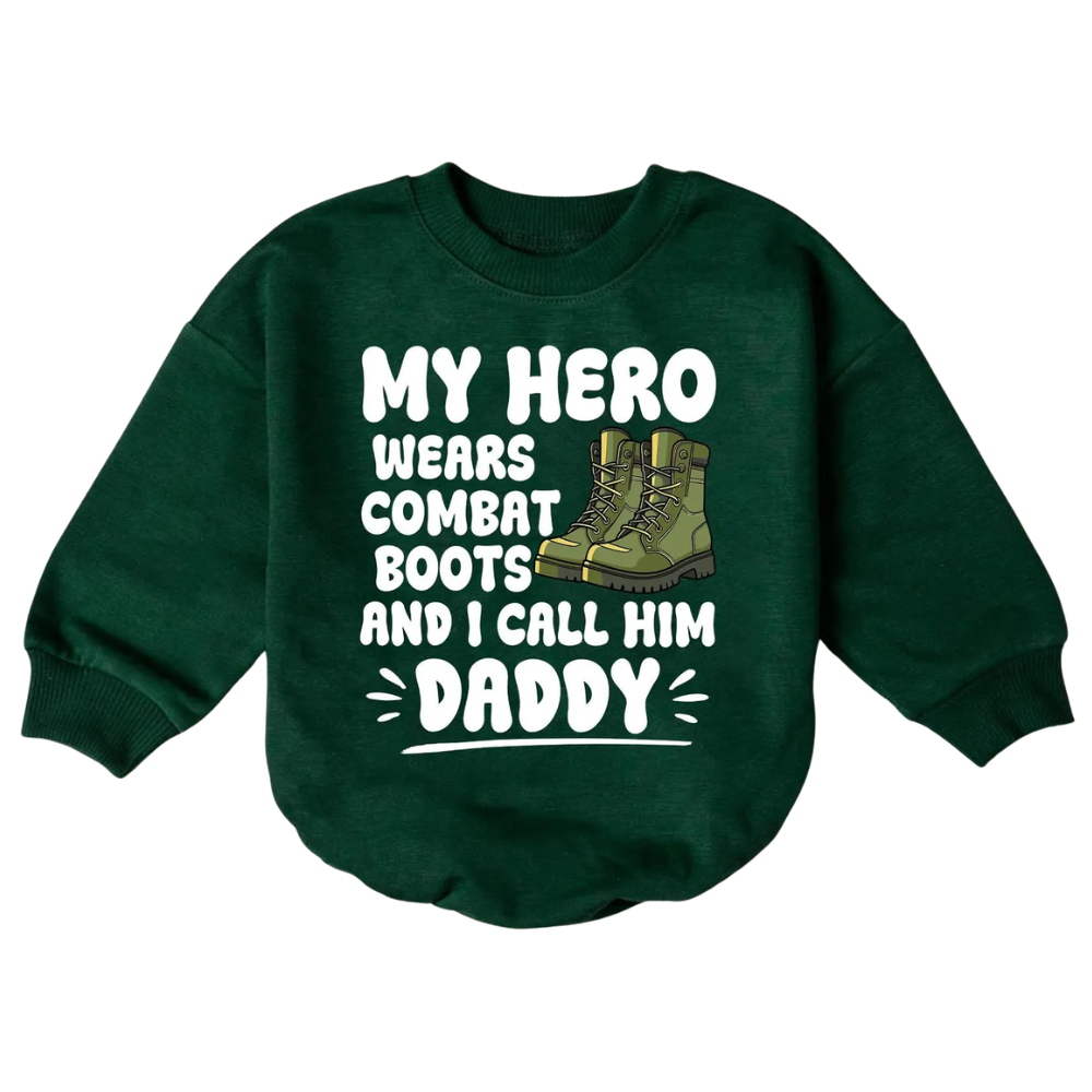 My Hero Wears Combat Boots And I Call Him Daddy Baby Romper Sweatshirt, Military Army Romper Sweatshirt For Baby BB0748