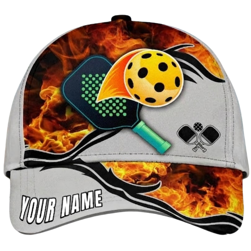 Custom Flame Pickleball Baseball Cap 3D Printed, Personalized Pickleball Cap Hat CP0566
