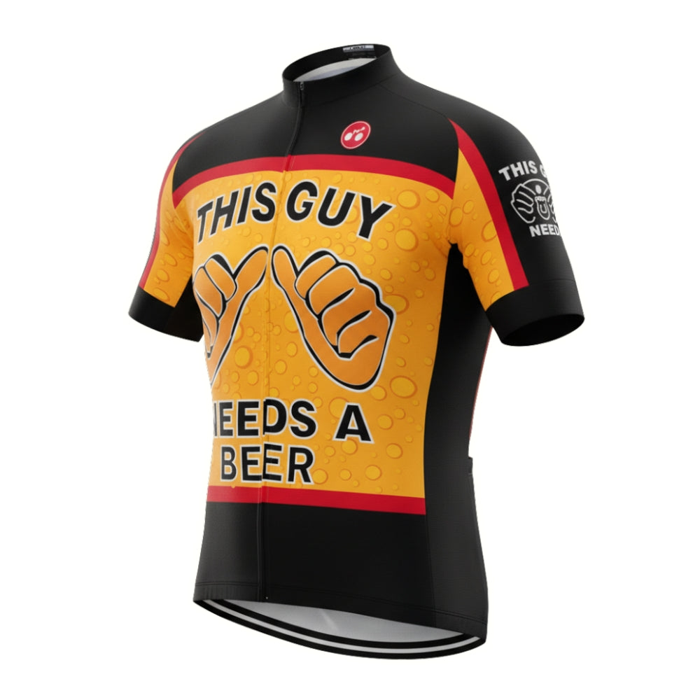 This Guy Need A Beer Men's Cycling Short Sleeve Jersey, Funny Beer Cycling Jerseys CZ0037