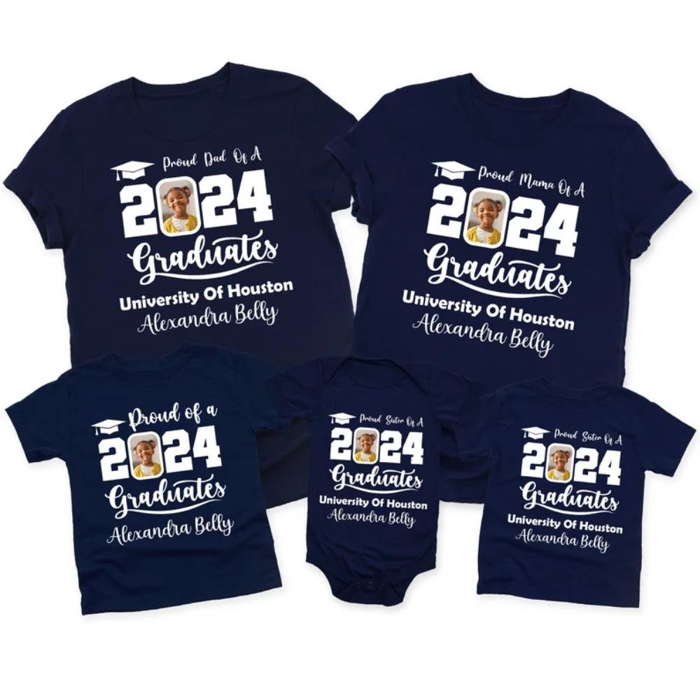 Custom Photo Matching Proud Graduate Family T Shirts, Custom Matching Family Shirts For Graduation ET0075