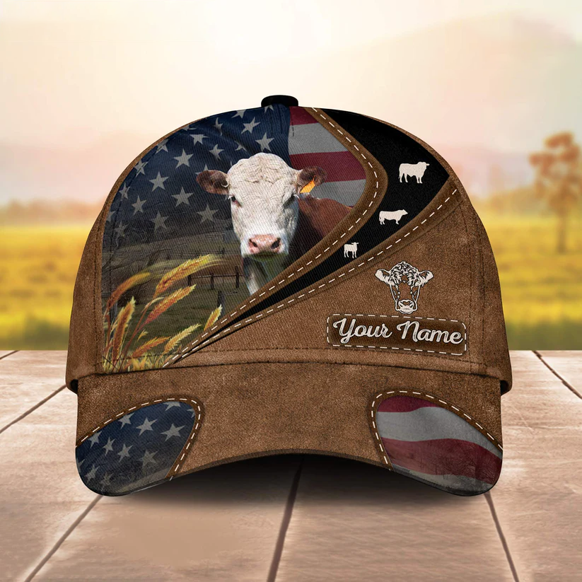 Hereford Leather Pattern American Customized Name Cap CA0144