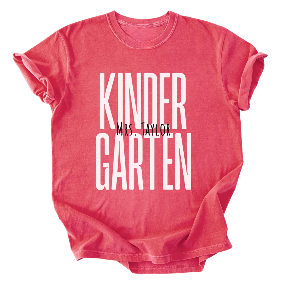 Kindergarten Personalized Matching Teacher T Shirt, Custom Name Kinder Teacher Shirts ET1047