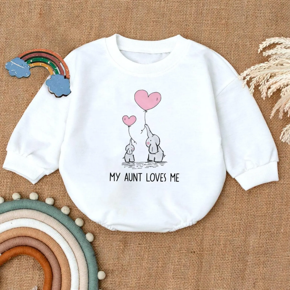 My Aunt Loves Me Baby Elephant Romper Sweatshirt, Aunt Baby Romper Sweatshirt BB0120