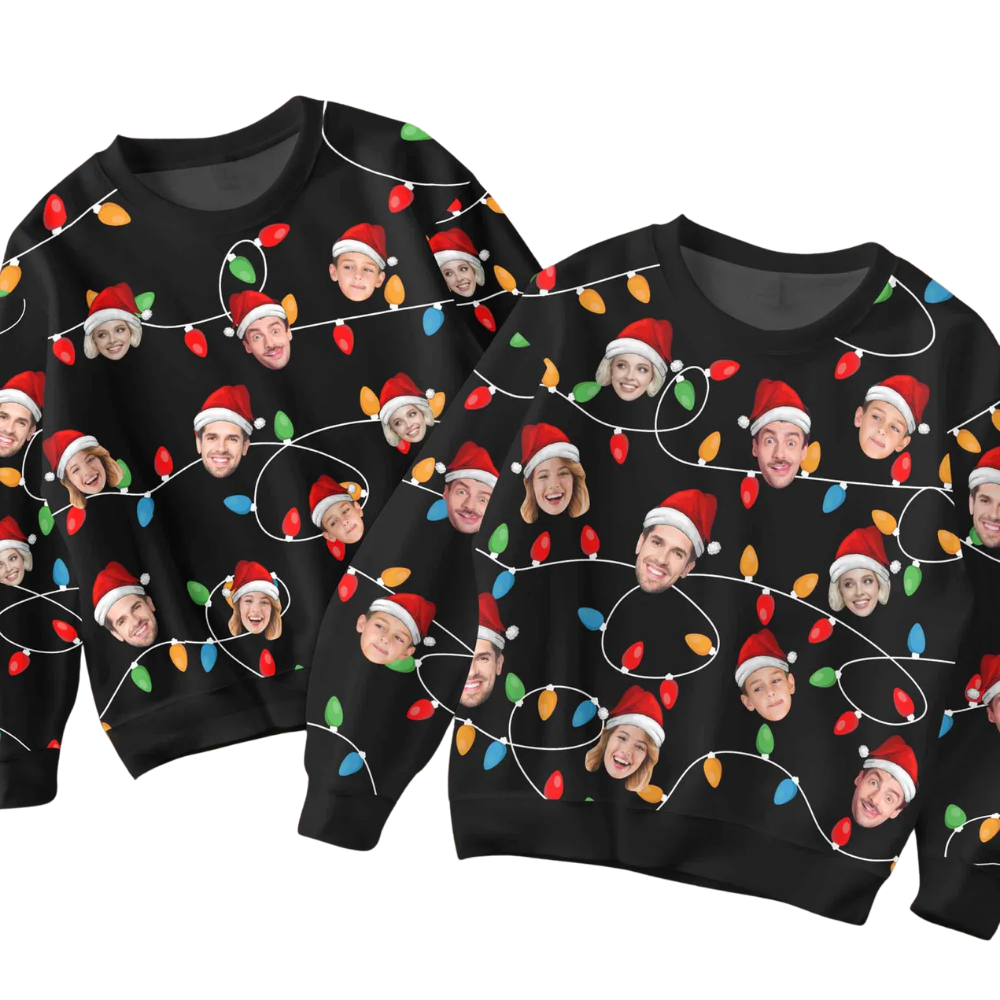 Christmas Light Custom Faces 3D Sweatshirt, Custom Photo Christmas Sweatshirt 2D1254