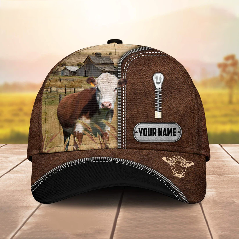 Hereford Leather Zip Pattern Customized Name Cap CA0143