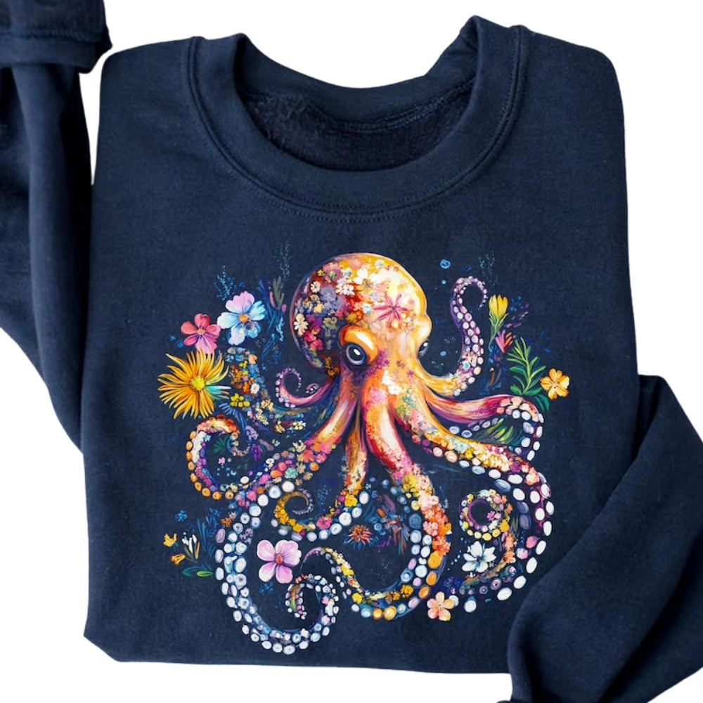Floral Octopus Sweatshirt Womens, Octupus Lover Sweatshirt 2D0788