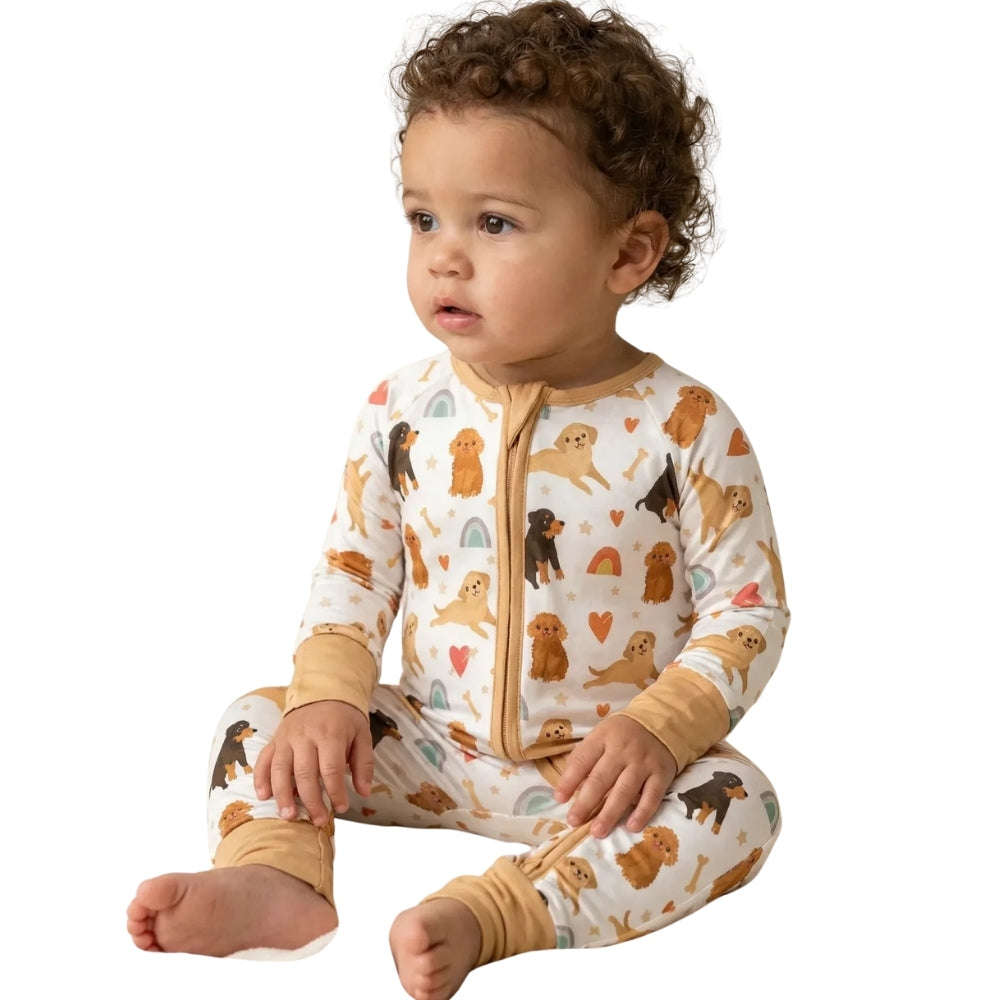 Dog Brown Baby Convertible Zippy Romper, Dog Lover Convertible Romper For Baby BB0661