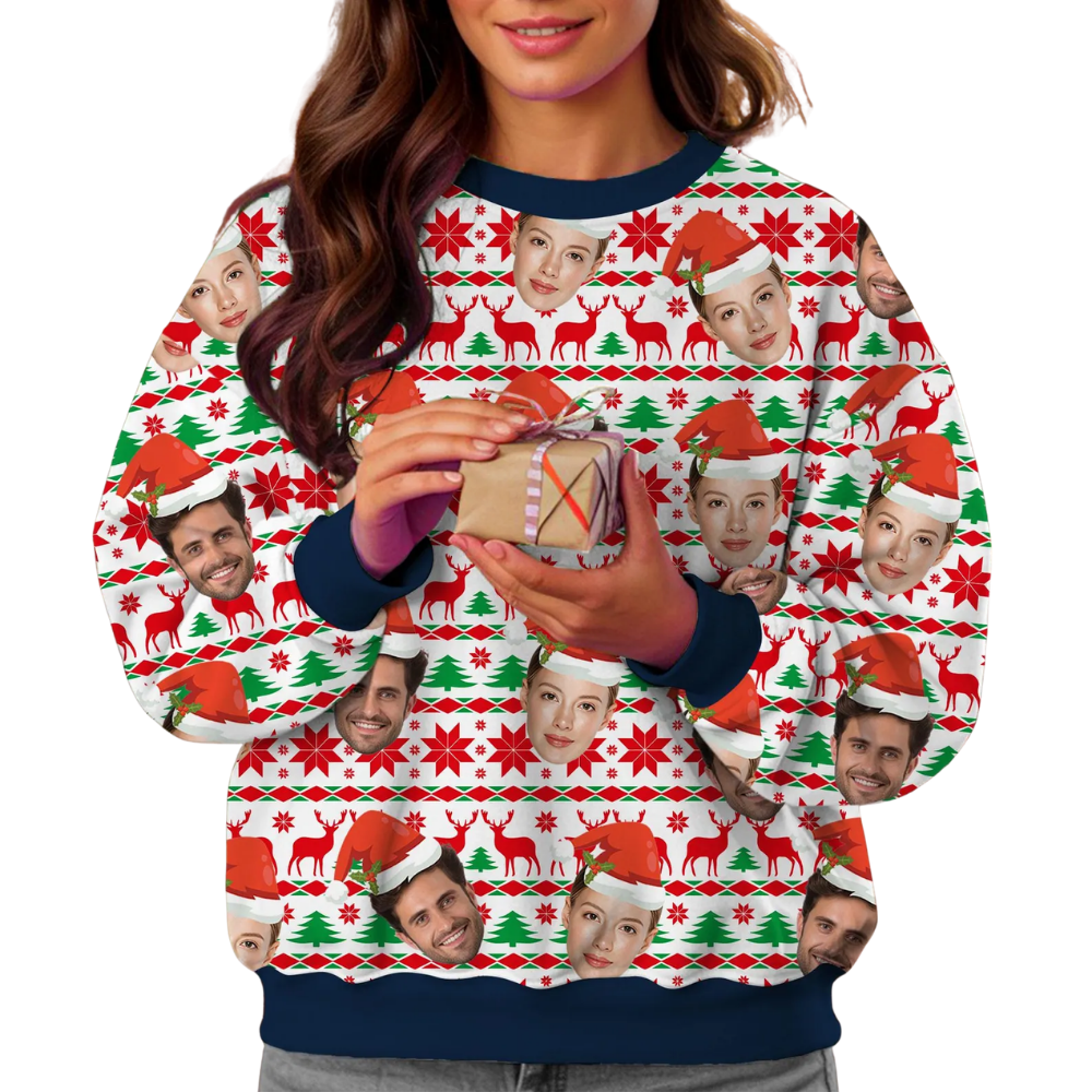 Custom Face Christmas Pattern Ugly Sweater, Custom Photo Christmas 3D Sweatshirt Red White Green 2D1256