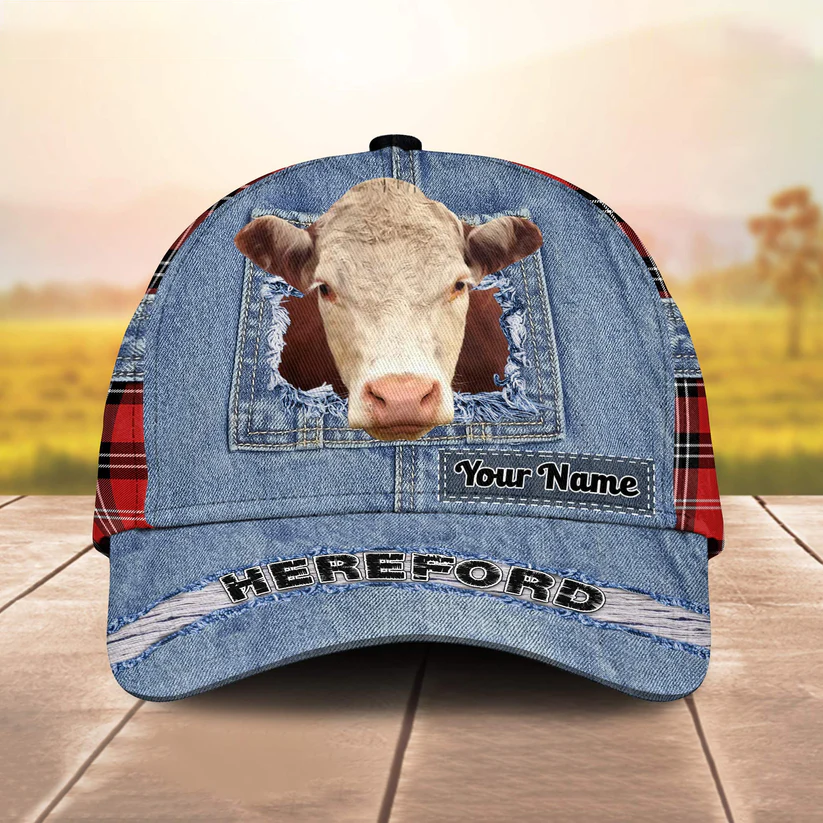 Hereford Overall Jeans Pattern And Red Caro Pattern Customized Name Cap CA0141