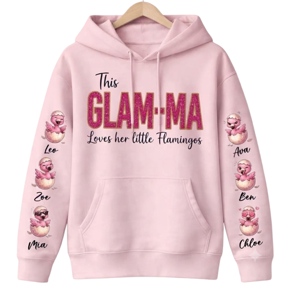 This Glam-ma Loves Her Little Flamingos Custom Grandkids Names Hoodies For Grandma, Custom Flamingo Grandmother Hoodies 2D1262